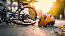Safety Helmet Of Bike Crash On The Road 