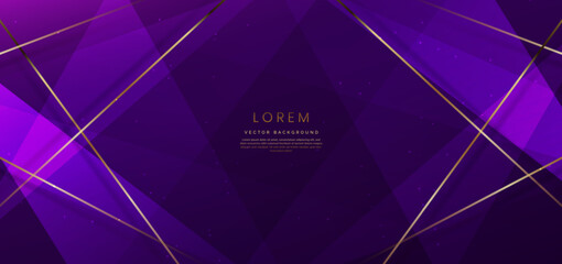 Wall Mural - Abstract background luxury dark purple elegant geometric diagonal with gold lighting effect and sparkling with copy space for text.