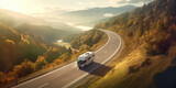 Fototapeta Natura - Luxurious Motorhome Adventuring Along a Scenic Mountain Road - AI generated