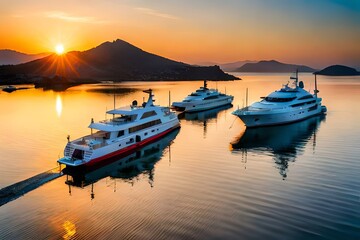 Poster - fishing boats at sunset generated ai