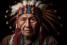 The Chief Of The Apache Indians Is A Native American Man. The Concept Of Columbus Day And The Discovery Of America