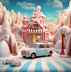 Wall Mural - retro festive merry snow candy gift car christmas winter holiday. Generative AI.