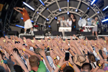 Wall Mural - Crowd of people waving hands for music band