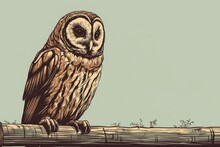 On A Fence Post, A Barred Owl Is Perched. Sleeping Barred Owl On A Fence Post. Generative AI