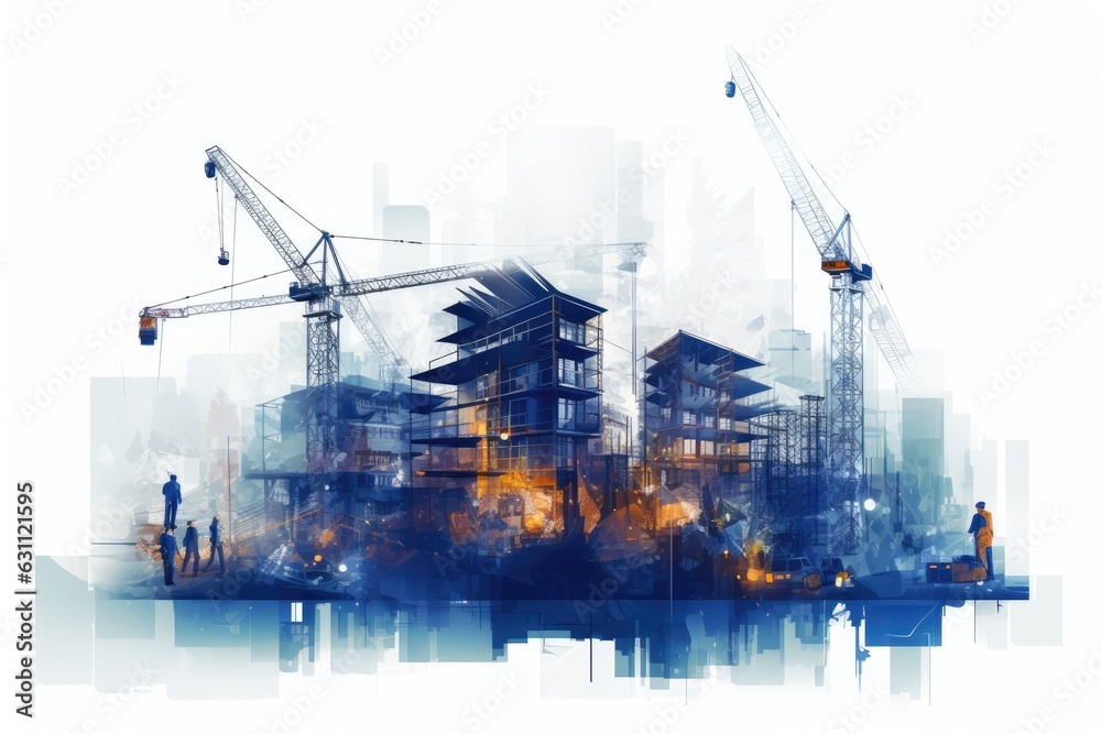 double exposure graphic design of digital building construction ...