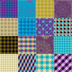 Fototapete - Textille patchwork pattern. Seamless Vector image. Gingham plaid pattern.