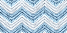 Handmade Seamless Pattern Of Light Pastel Blue White Yarn Threads, Loops Of Yarn In Thread Tile Ornament, Repeat Multicolored Knitting Close-up Tile Texture. 3d Render Realistic Illustration Style.