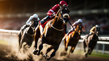 Exhilarating Horse Racing With Horses Galloping Towards The Finish Line 