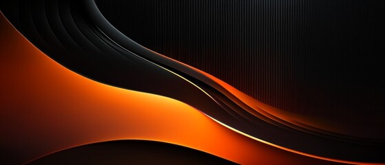 Aufkleber - 3D Abstract background, black and orange wave curves with creative ideas and developments in Internet technology. banner, copy space, website -3d Rendering