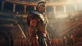 Fototapeta  - Ancient Roman gladiator standing in the arena. Created with Generative AI.