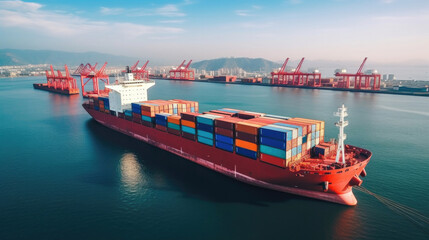 Large container ship at sea - Aerial image