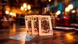 Poker playing cards on blurred background