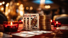 Poker Playing Cards On Blurred Background
