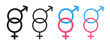 Heterosexual gender symbol icon set. couple vector symbols. unisex sign transgender sex symbol in black and colored style.