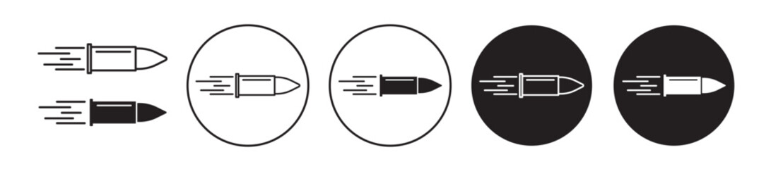 bullet icon set. filled and outline game gun ammunition bullet vector symbol in black color.