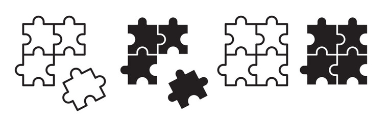 Puzzle icon set. resolve sign. matching vector symbol in black filled and outlined style.