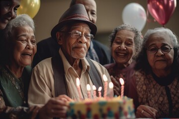 Wall Mural - Seniors having a birthday party in a nursing home