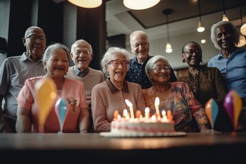 Wall Mural - Seniors celebrating a birthday in a nursing home