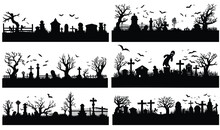 Set Of Silhouettes Of Grass , Spooky Halloween Border Illustration,Cute Cartoon Style Illustration For Kids' Holiday