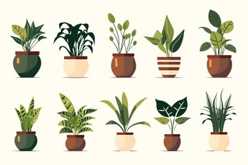 Canvas Print - houseplant pot set vector flat isolated illustration