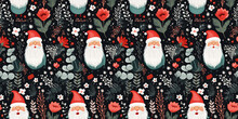 Christmas Pattern With  Santa. Seamless Repeat Pattern For Wallpaper, Fabric And Paper Packaging, Curtains, Duvet Covers, Pillows, Digital Print Design.	

