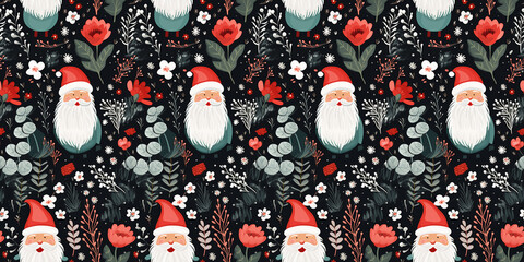 Christmas pattern with  Santa. Seamless repeat pattern for wallpaper, fabric and paper packaging, curtains, duvet covers, pillows, digital print design.	
