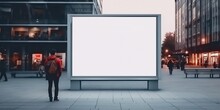 Display Blank Clean Screen Or Signboard Mockup For Offers Or Advertisement In Public Area With People Walking By. Generative Ai.