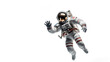 astronaut in a spacesuit in zero gravity waves his hand at the camera. Generative Ai. 