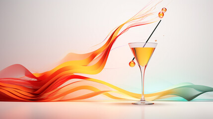 Wall Mural - Champagne glass with orange on abstract background with color waves. Generative Ai. 