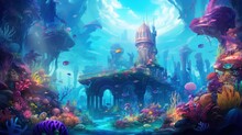Illustrate An Underwater City Built Within A Vibrant Coral Reef, Home To Merfolk And Other Aquatic Beings Game Art