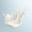  White milk wave splash with splatters and drops, AI Generated.