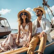 © Alexandra - Couple on a boat doing a photoshoot wearing sailor style clothes outside sunny day