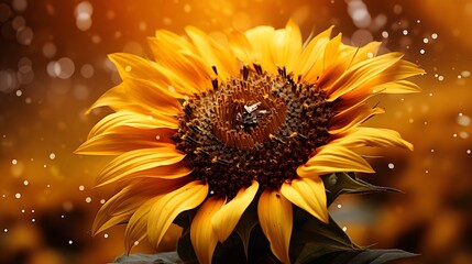 Wall Mural - Sunflower on the background of the autumn landscape with bokeh