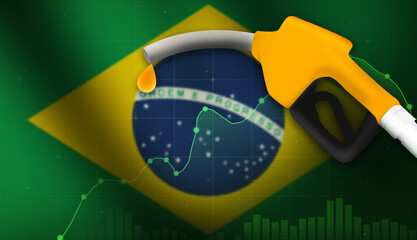 Poster - Fuel and oil prices in Brazil concept background with gasoline nozzle and waving flag in the backdrop
