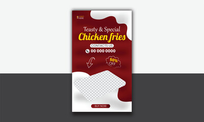 Wall Mural - Food instagram story post template design. Suitable for Social Media Post Restaurant and culinary Promotion. Set of Editable sale banners Red and white background color with stripe line shape vector.