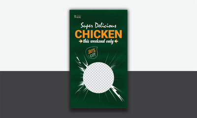 Wall Mural - Food instagram story post template design. Suitable for Social Media Post Restaurant and culinary Promotion. Set of Editable sale banners with green background color with stripe line shape vector.