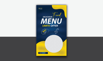 Wall Mural - Food instagram story post template design. Suitable for Social Media Post Restaurant and culinary Promotion. Set of Editable sale banners with stripe line shape vector.