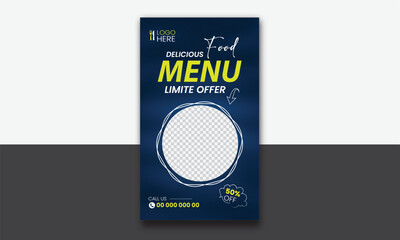 Wall Mural - Food instagram story post template design. Suitable for Social Media Post Restaurant and culinary Promotion. Set of Editable sale banner stripe line shape vector.