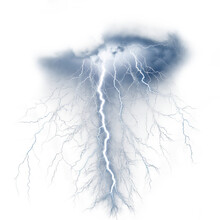 Lightning Strike And Thunder Clipart PNG Isolated On Transparent Background.