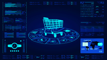 Poster - online shopping interface on computer screen. ecommerce product add to cart, buy with digital payment card