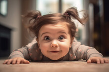 Baby Girl Can Be Seen Happily Playing Upside Down, Crawling On The Floor With Sheer Joy And Excitement