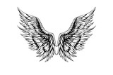 Fototapeta Młodzieżowe - Angel wings ink sketch in engraving style. Hand drawn fenders vector illustration.