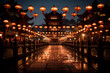 Lantern-lit Chinese Buddhist Temple during the Mid-Autumn Festival