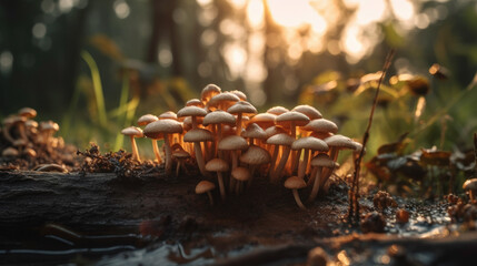 Wall Mural - Mushrooms in the middle of the forest