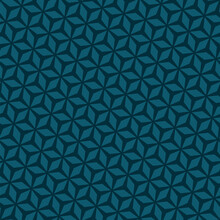 Vector Minimal Geometric Seamless Pattern. Abstract Ornament With Floral Grid, Rhombuses, Triangles. Dark Teal Blue Color. Simple Modern Texture. Stylish Minimal Background. Elegant Repeat Geo Design