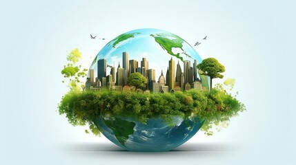 Wall Mural - symbolic image of the globe with elements of human activity and nature. environment, save clean plan