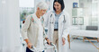 © SneakyPeakPoints/peopleimages.com - Support, doctor and senior woman in walking frame for healthcare service, muscle health or rehabilitation. Nurse, medical physiotherapy of elderly patient with disability, Parkinson or clinic helping