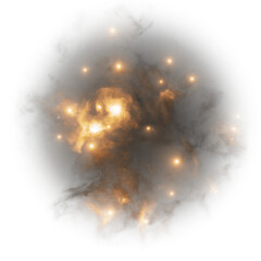 Wall Mural - Colorful gold space galaxy, supernova nebula with stars isolated on transparent background