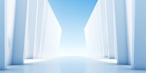 Wall Mural - Beautiful airy widescreen minimalistic white and light blue architectural background banner with tilted columns.