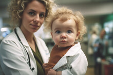 Doctor Diligently Examines A Sick Baby At The Hospital, Utilizing Their Expertise And Care To Diagnose And Provide Necessary Treatment, Best Possible Care For Their Well-being And Recovery